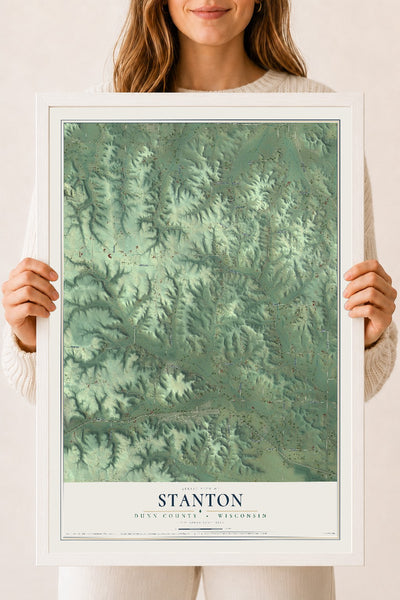 Map of Stanton, Dunn County, Wisconsin, 18 x 24 inch print in a white wood frame