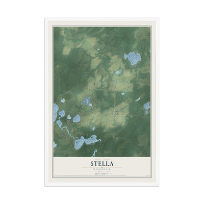 Map of Stella, Wisconsin, 12 x 18 inch print in a white wood frame