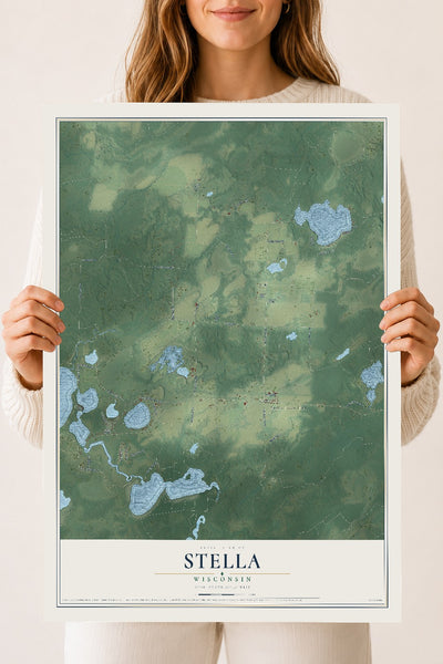 Map of Stella, Wisconsin, 18 x 24 inch unframed archival matte print