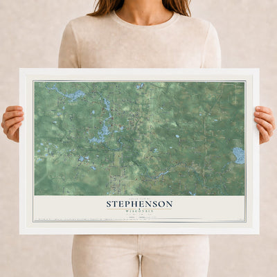 Map of Stephenson, Wisconsin, 12 x 18 inch print in a white wood frame