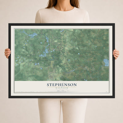 Map of Stephenson, Wisconsin, 24 x 36 inch print in a black wood frame