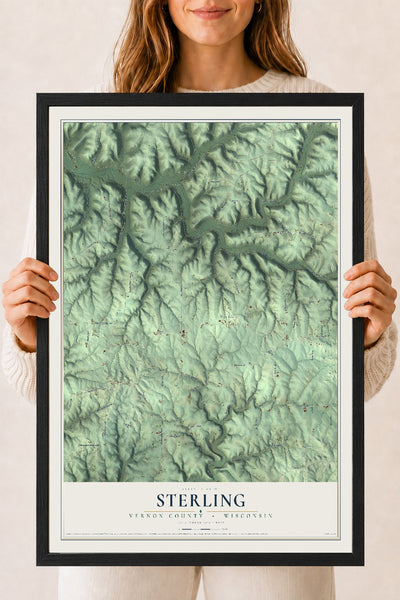 Map of Sterling, Vernon County, Wisconsin, 18 x 24 inch print in a black wood frame