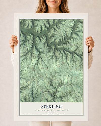 Map of Sterling, Vernon County, Wisconsin, 24 x 36 inch print in a white wood frame