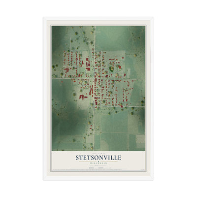 Map of Stetsonville, Wisconsin, 12 x 18 inch print in a white wood frame
