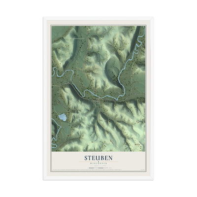 Map of Steuben, Wisconsin, 12 x 18 inch print in a white wood frame