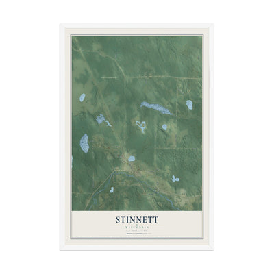 Map of Stinnett, Wisconsin, 12 x 18 inch print in a white wood frame