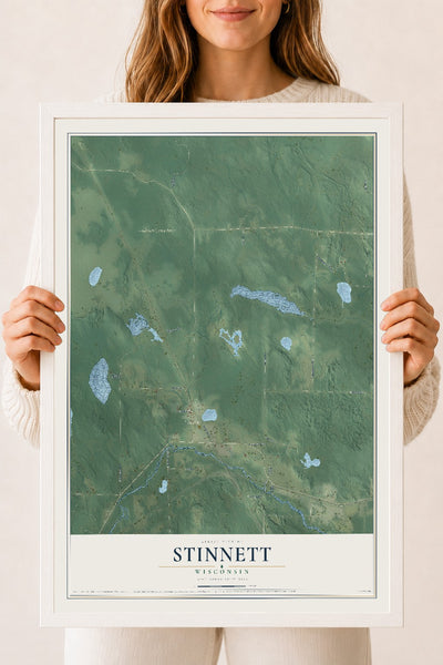 Map of Stinnett, Wisconsin, 18 x 24 inch print in a white wood frame