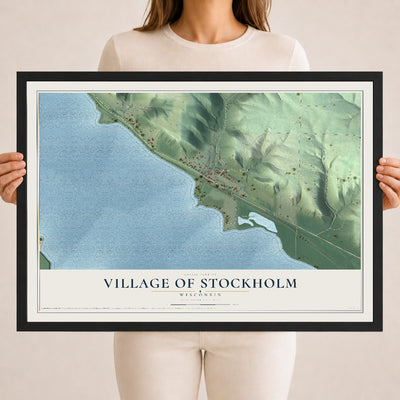 Map of Stockholm, Wisconsin, 18 x 24 inch print in a black wood frame