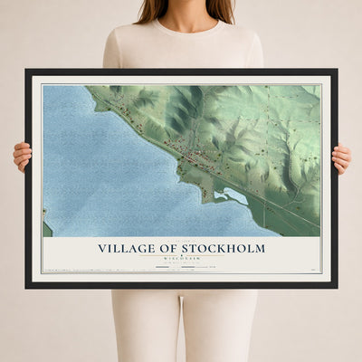 Map of Stockholm, Wisconsin, 24 x 36 inch print in a black wood frame