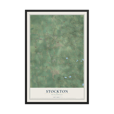 Map of Stockton, Wisconsin, 12 x 18 inch print in a black wood frame
