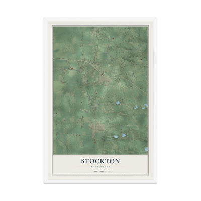 Map of Stockton, Wisconsin, 12 x 18 inch print in a white wood frame