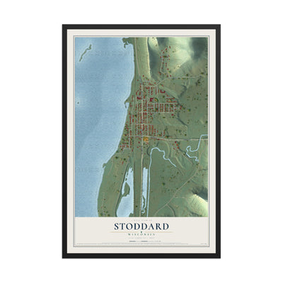 Map of Stoddard, Wisconsin, 12 x 18 inch print in a black wood frame