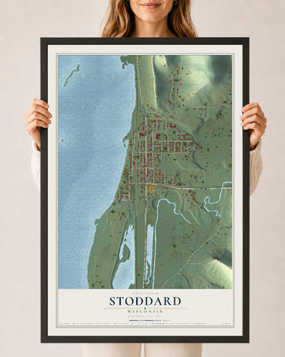 Map of Stoddard, Wisconsin, 24 x 36 inch print in a black wood frame