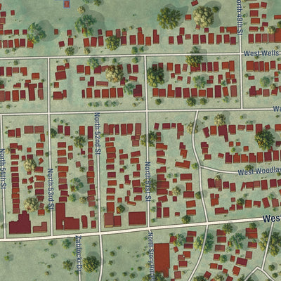 Close-up of the map of Story Hill, Wisconsin print showing street and building detail