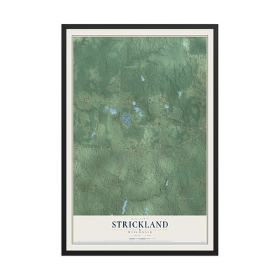 Map of Strickland, Wisconsin, 12 x 18 inch print in a black wood frame
