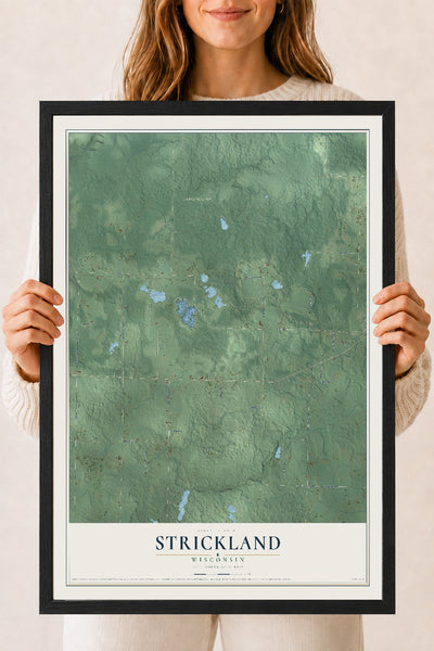 Map of Strickland, Wisconsin, 18 x 24 inch print in a black wood frame