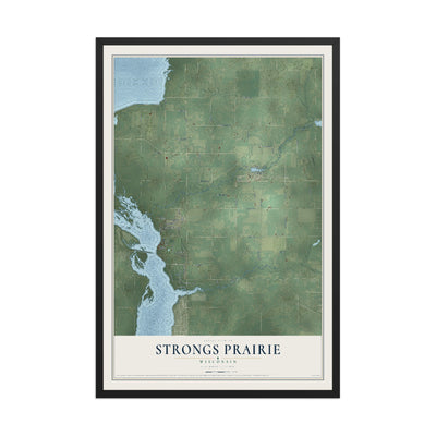 Map of Strongs Prairie, Wisconsin, 12 x 18 inch print in a black wood frame