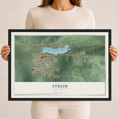 Map of Strum, Wisconsin, 12 x 18 inch print in a black wood frame