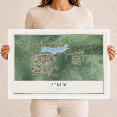 Map of Strum, Wisconsin, 12 x 18 inch print in a white wood frame