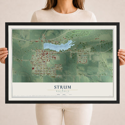 Map of Strum, Wisconsin, 18 x 24 inch print in a black wood frame