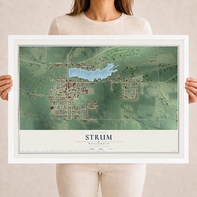 Map of Strum, Wisconsin, 18 x 24 inch print in a white wood frame