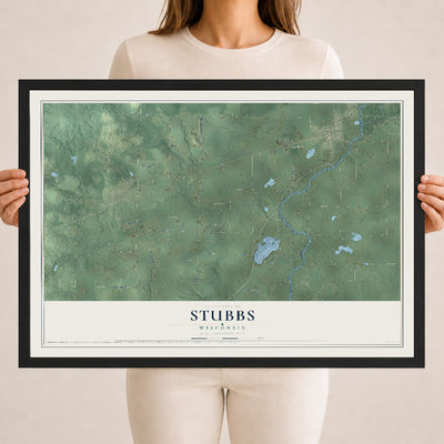 Map of Stubbs, Wisconsin, 18 x 24 inch print in a black wood frame