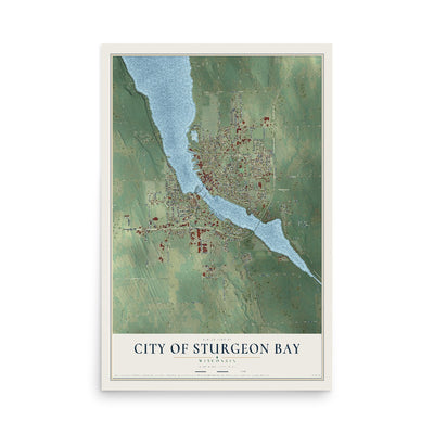 Map of Sturgeon Bay, Wisconsin, 12 x 18 inch unframed archival matte print
