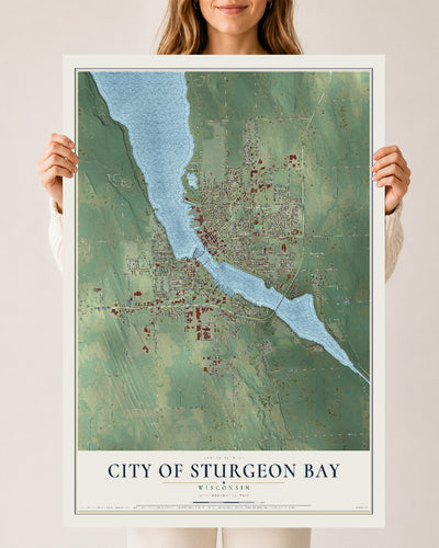Map of Sturgeon Bay, Wisconsin, 24 x 36 inch unframed archival matte print