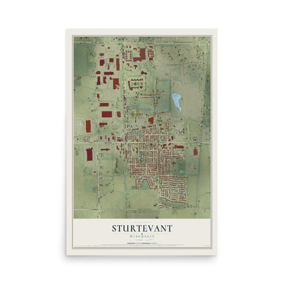 Map of Sturtevant, Wisconsin, 12 x 18 inch unframed archival matte print