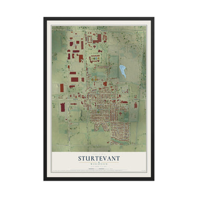 Map of Sturtevant, Wisconsin, 12 x 18 inch print in a black wood frame