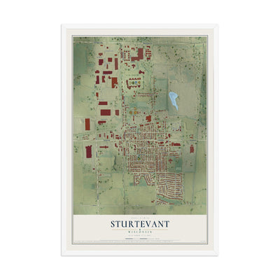 Map of Sturtevant, Wisconsin, 12 x 18 inch print in a white wood frame