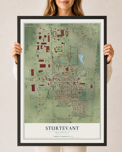 Map of Sturtevant, Wisconsin, 24 x 36 inch print in a black wood frame