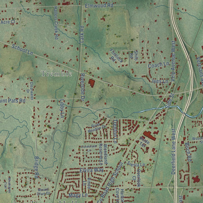 Close-up of the map of Suamico, Wisconsin print showing street and building detail