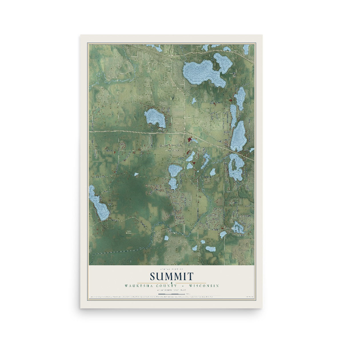 Map of Summit, Waukesha County, Wisconsin, 12 x 18 inch unframed archival matte print