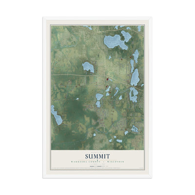 Map of Summit, Waukesha County, Wisconsin, 12 x 18 inch print in a white wood frame