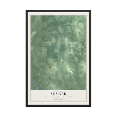 Map of Sumner, Barron County, Wisconsin, 12 x 18 inch print in a black wood frame