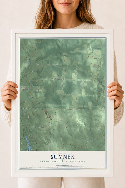 Map of Sumner, Barron County, Wisconsin, 18 x 24 inch print in a white wood frame