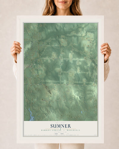 Map of Sumner, Barron County, Wisconsin, 24 x 36 inch print in a white wood frame