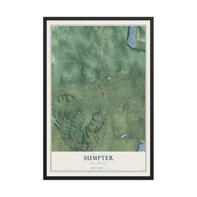 Map of Sumpter, Wisconsin, 12 x 18 inch print in a black wood frame