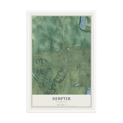 Map of Sumpter, Wisconsin, 12 x 18 inch print in a white wood frame