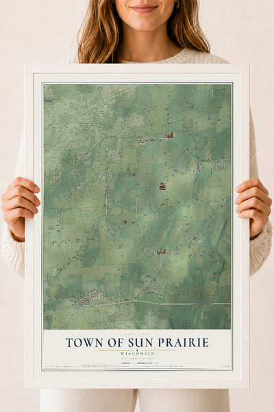 Map of the Town of Sun Prairie, Wisconsin, 18 x 24 inch print in a white wood frame