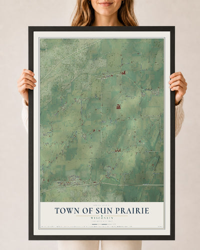 Map of the Town of Sun Prairie, Wisconsin, 24 x 36 inch print in a black wood frame