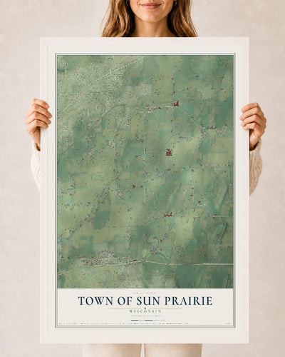 Map of the Town of Sun Prairie, Wisconsin, 24 x 36 inch print in a white wood frame