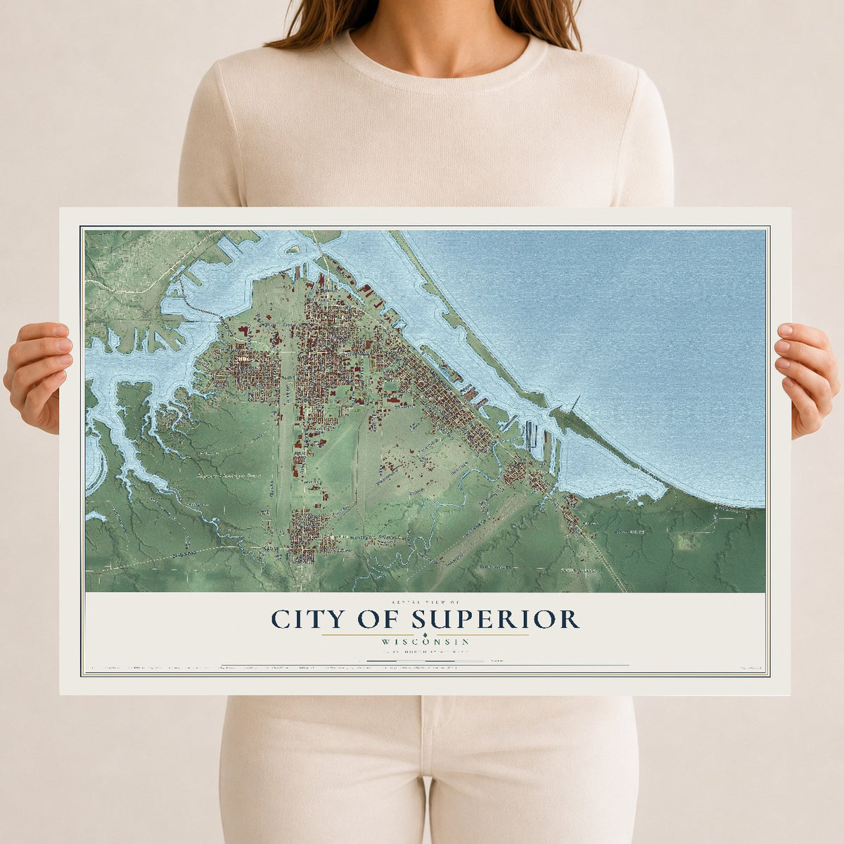 Map of Superior, Wisconsin, 12 x 18 inch unframed archival matte print