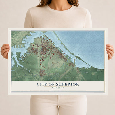 Map of Superior, Wisconsin, 12 x 18 inch unframed archival matte print