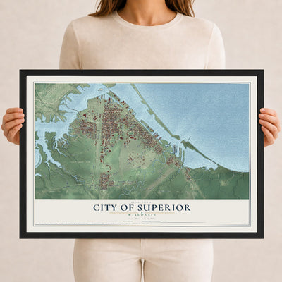Map of Superior, Wisconsin, 12 x 18 inch print in a black wood frame