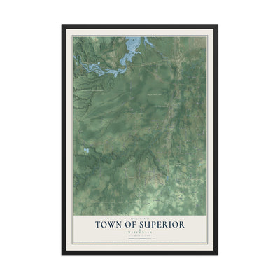 Map of the Town of Superior, Wisconsin, 12 x 18 inch print in a black wood frame