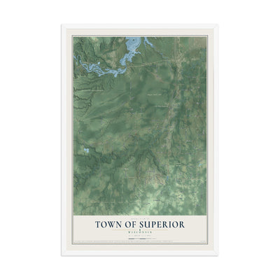 Map of the Town of Superior, Wisconsin, 12 x 18 inch print in a white wood frame
