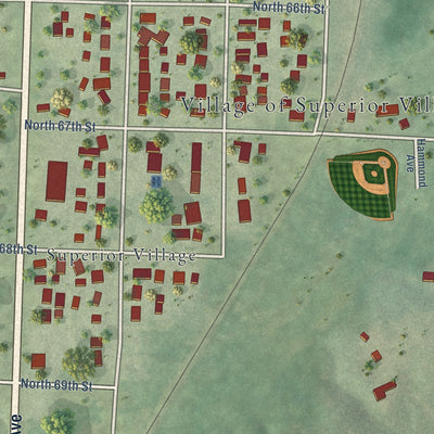 Second close-up of the map of the Village of Superior, Wisconsin print showing more streets and buildings