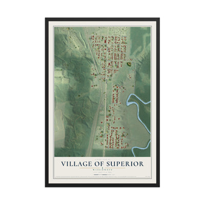 Map of the Village of Superior, Wisconsin, 12 x 18 inch print in a black wood frame